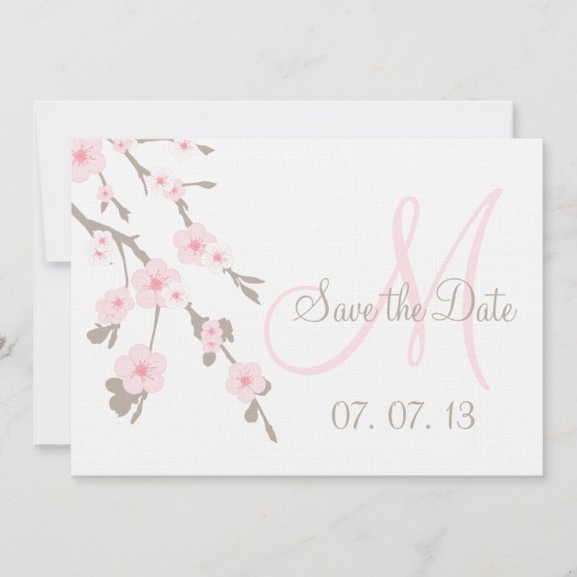 Cherry Blossom Save the Date Pink Taupe Einladung (Vorderseite)