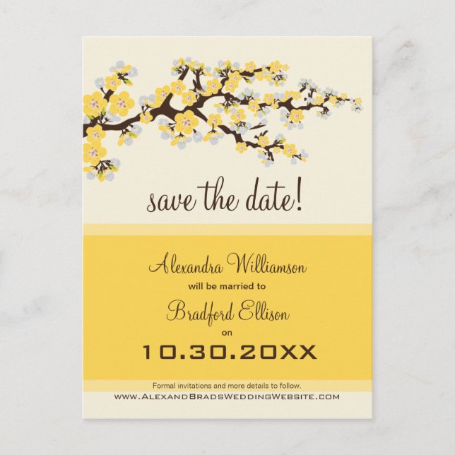 Cherry Blossom Save the Date Postkarte (Zitrone) (Vorderseite)