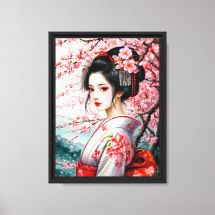 Cherry Blossom Schönheit im traditionellen Kimono Leinwanddruck
