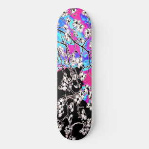 Cherry Blossom Schwarze Katze Abstrakter Himmel Bl Skateboard