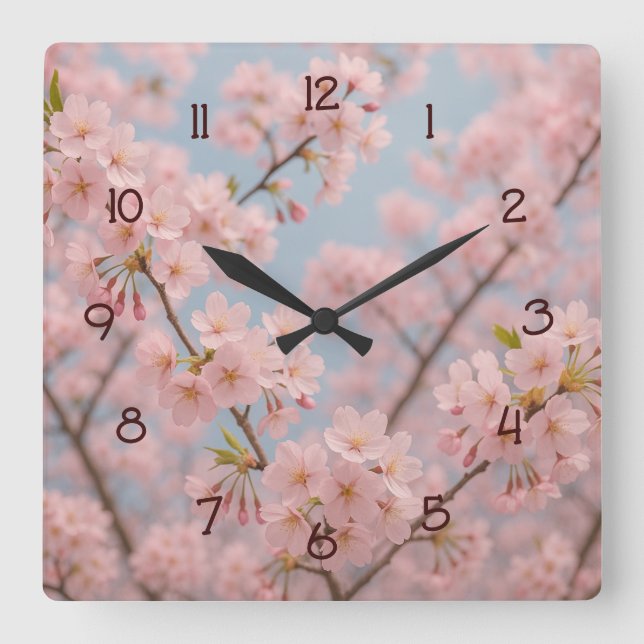 Cherry Blossom Serenity Quadratische Wanduhr (Vorderseite)