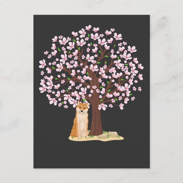 Cherry Blossom Shiba Inu Japanischer Hund Sakura T Postkarte (Vorderseite)
