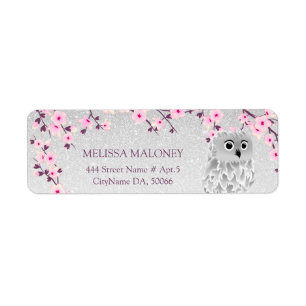 Cherry Blossom Silver Glitzer Owl
