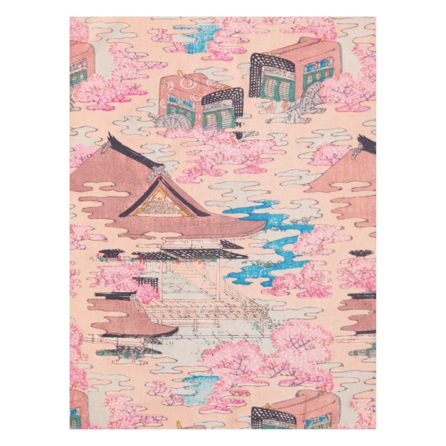 Cherry Blossom Spring Landschaft Vintag Japanisch Tischdecke (Vorderseite)