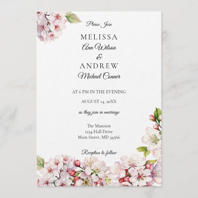 Cherry Blossom Spring Wedding Invitation Einladung (Vorderseite)
