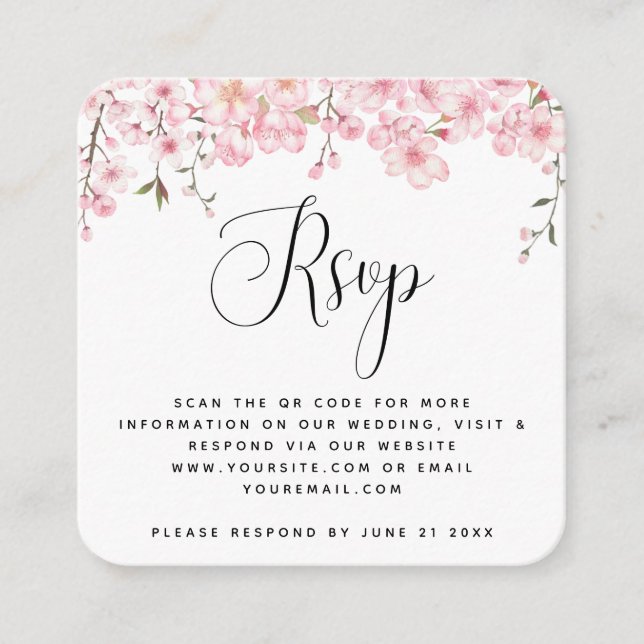 Cherry Blossom Spring Wedding QR Code UAWG Elegant Begleitkarte (Vorderseite)