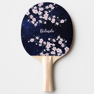 Cherry Blossom Starry Night Sky Pink Blue Monogram Tischtennis Schläger