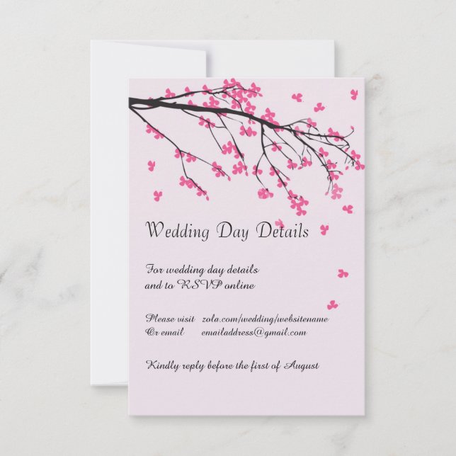 Cherry Blossom Stem - Informationen zum Hochzeitst RSVP Karte (Vorderseite)