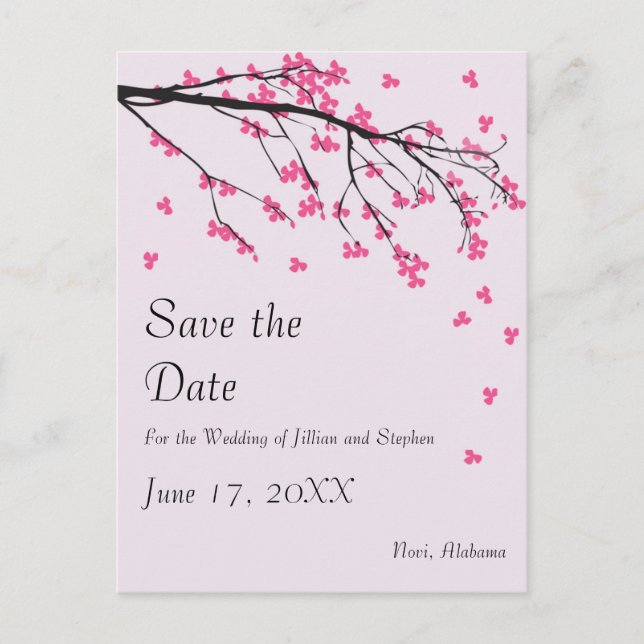 Cherry Blossom Stem - Save the Date Ankündigungspostkarte (Vorderseite)