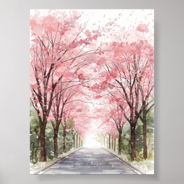Cherry Blossom Street Watercolor Poster (Vorne)