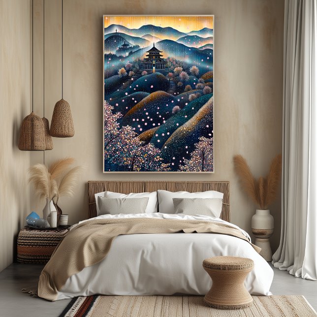 Cherry Blossom Tempel im Pointillist-Stil Poster (Von Creator hochgeladen)