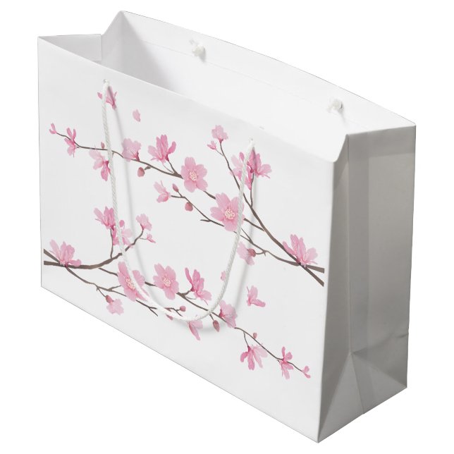 Cherry Blossom - Transparenter Hintergrund Große Geschenktüte (Rückseite Schrägansicht)