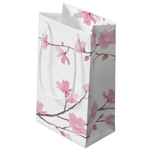 Cherry Blossom - Transparenter Hintergrund Kleine Geschenktüte (Rückseite Schrägansicht)