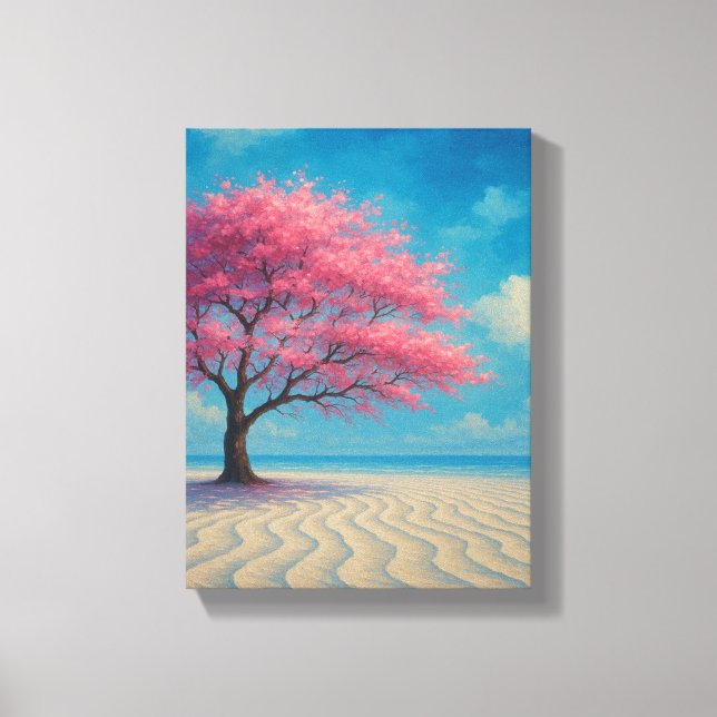 Cherry Blossom Tree am Sandstrand Leinwanddruck (Vorderseite)