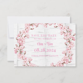 Cherry Blossom Tree Bark Save the Date Card Dankeskarte