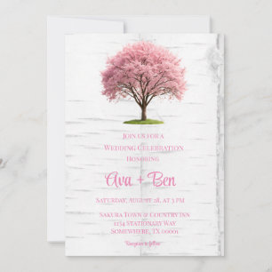 Cherry Blossom Tree Bark Wedding Celebration Einladung