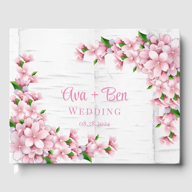 Cherry Blossom Tree Bark Wedding Gästebuch (Vorderseite)