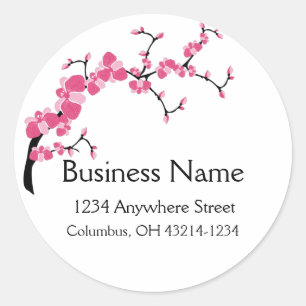 Cherry Blossom Tree Branch Round Address Labels Runder Aufkleber