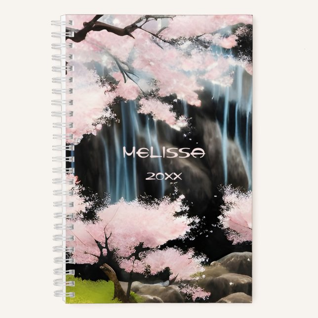 Cherry Blossom Tree Japanische Landschaft Notizbuch (Vorderseite)