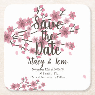 Cherry Blossom Tree Petals Save the Date Rechteckiger Pappuntersetzer