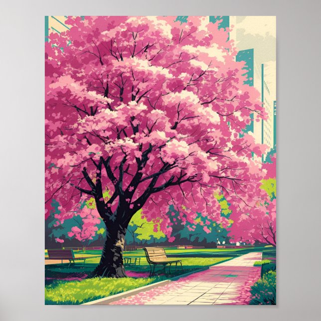 Cherry Blossom Tree Poster - Impressionist Spring (Vorne)