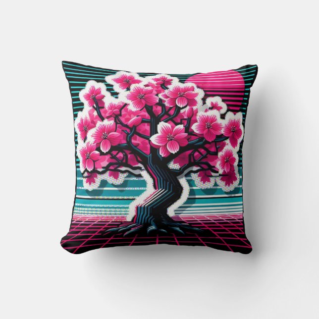 Cherry Blossom Tree Synthwave 803 Kissen (Vorderseite)