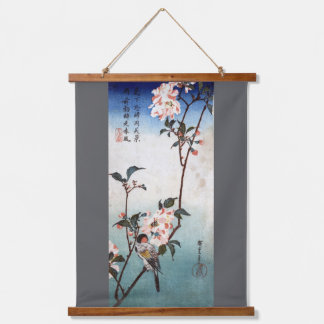 Cherry Blossom Tree with Swallow, Hiroshige Wandteppich Mit Holzrahmen