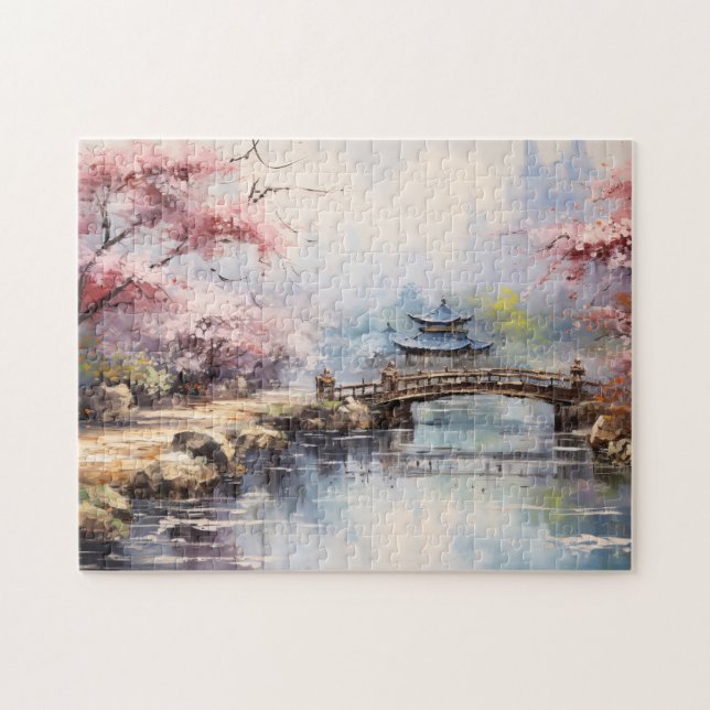 Cherry Blossom Trees Japanischer Garten Puzzle (Horizontal)