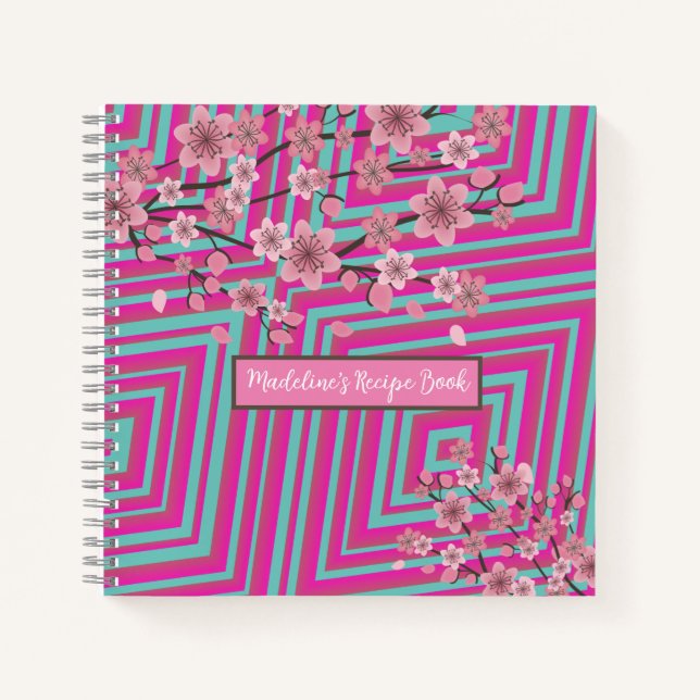 Cherry Blossom Trippy Stripe Rosa Rezept Notizbuch (Vorderseite)