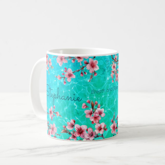 Cherry Blossom Tropischer Ozean Kaffeetasse (Vorderseite Links)