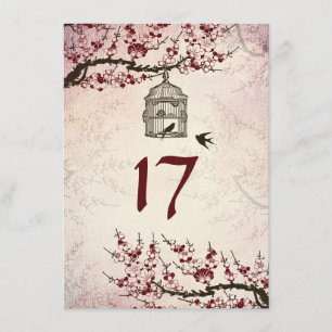 Cherry Blossom und Love Birds Tischnummer Card