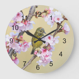 Cherry Blossom und Warbler Große Wanduhr