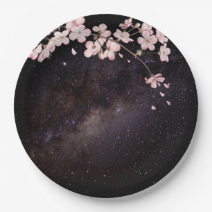 Cherry Blossom unter der Verlobung Starry Nightsky Pappteller