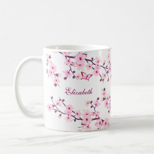 Cherry Blossom Verlassen Hander Monogram Coffee Ta Kaffeetasse