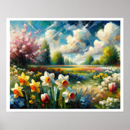Cherry Blossom Vibrant Spring Daffodien Abstrakt Poster
