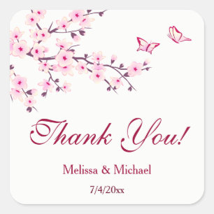 Cherry Blossom Vielen Dank Gastgeschenk Hochzeit Quadratischer Aufkleber