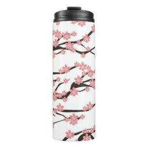 Cherry Blossom: Vintag weiß Nahtlos. Thermosbecher