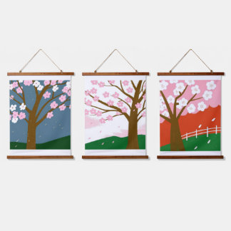 Cherry Blossom Wandteppich Mit Holzrahmen