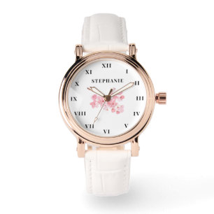 Cherry Blossom Wasserfarbe Floral Sakura Modern Armbanduhr