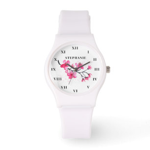 Cherry Blossom Wasserfarbe Floral Sakura Modern Armbanduhr