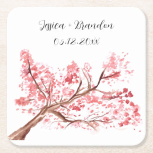 Cherry Blossom Wasserfarbe Rosa Blumenzehen Rechteckiger Pappuntersetzer