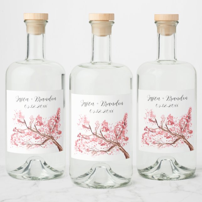 Cherry Blossom Wasserfarben Blume Blumenzehen Alkoholflaschenetikett (Flaschen)