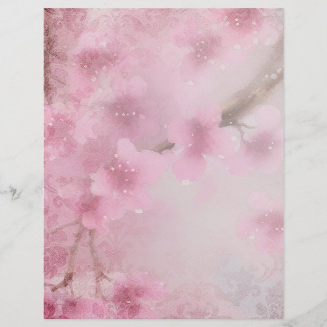 Cherry Blossom Watercolor & Damask Ephemera (Vorderseite)