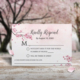 Cherry Blossom Watercolor Pink Floral Wedding RSVP