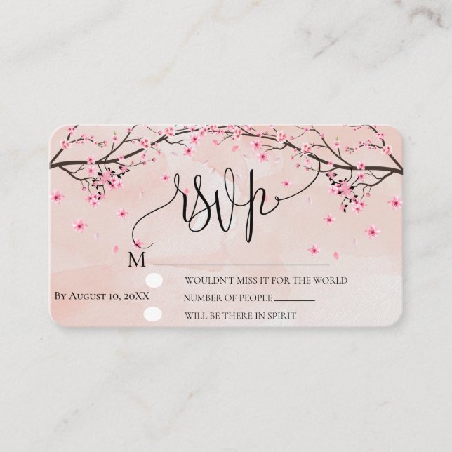 Cherry Blossom Watercolor Pink Floral Wedding RSVP Begleitkarte (Vorderseite)
