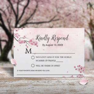 Cherry Blossom Watercolor Pink Floral Wedding RSVP Karte