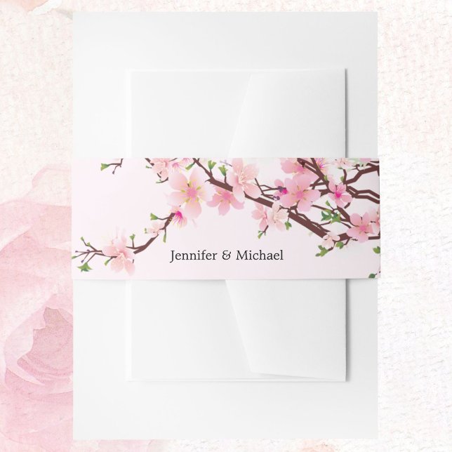 Cherry Blossom Wedding Add Names Pink White Einladungsbanderole (Von Creator hochgeladen)
