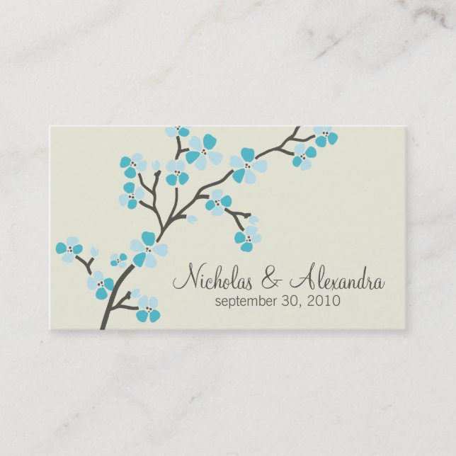 Cherry Blossom Wedding Business Card (aqua) Visitenkarte (Vorderseite)