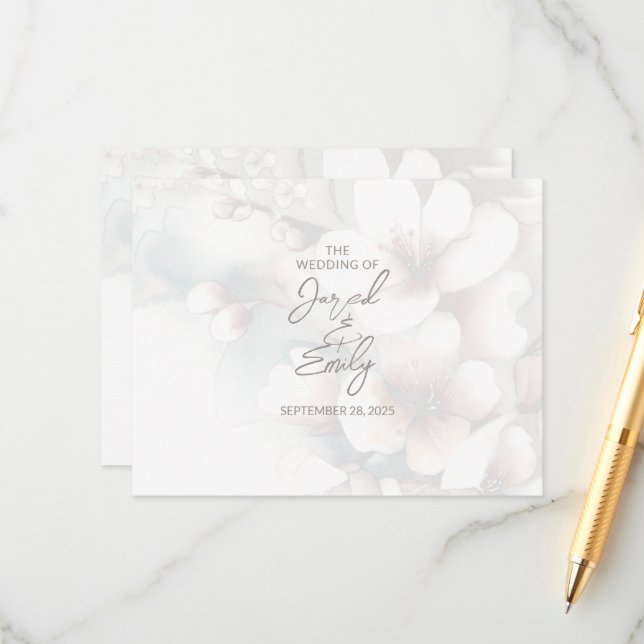 Cherry Blossom Wedding Card mit QR Code Begleitkarte (Vorderseite/Rückseite Beispiel)