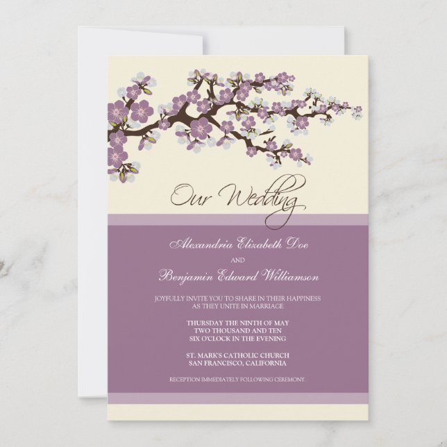 Cherry Blossom Wedding Einladung (lila) (Vorderseite)